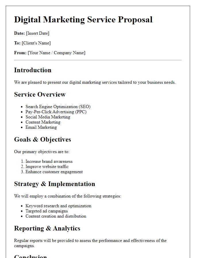 Letter template of digital marketing service outline