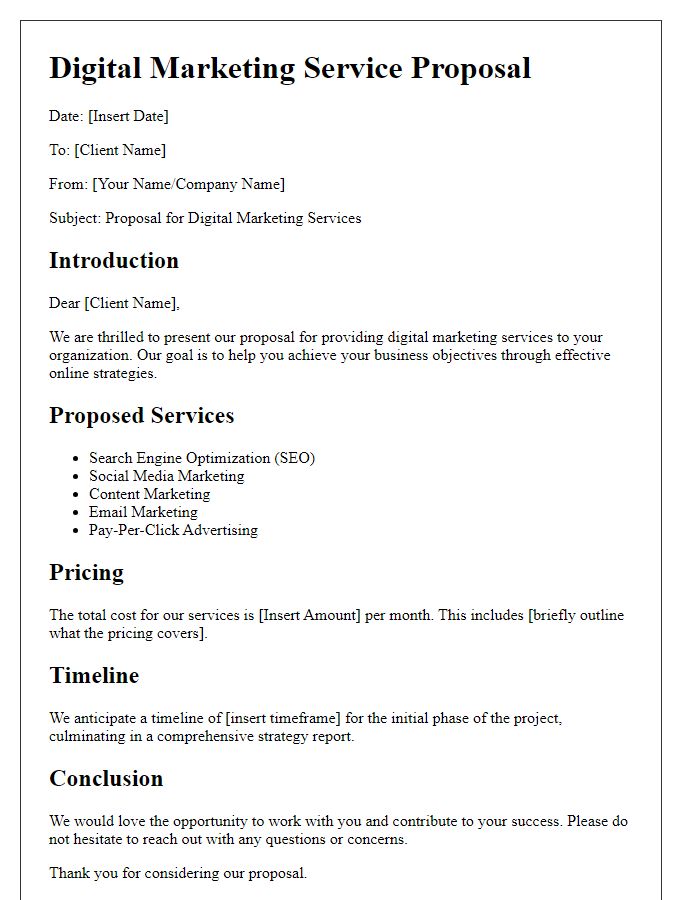 Letter template of digital marketing service proposal