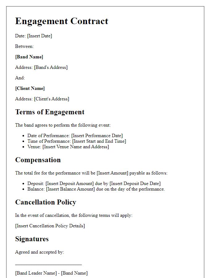 Letter template of engagement contract for a rock band.