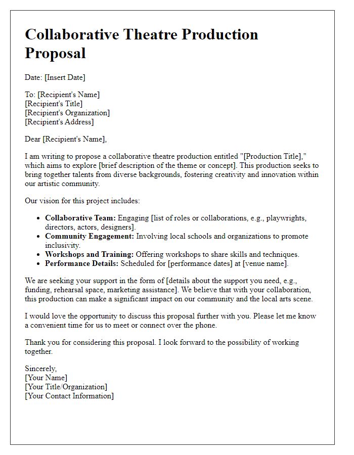 Letter template of collaborative theatre production proposal