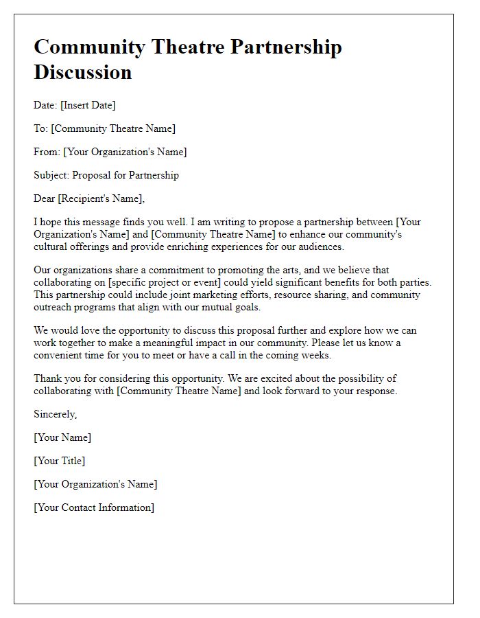 Letter template of community theatre partnership discussion