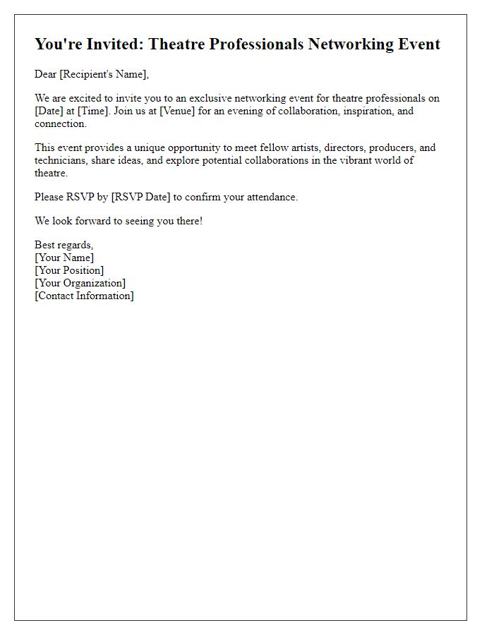 Letter template of networking invitation for theatre professionals