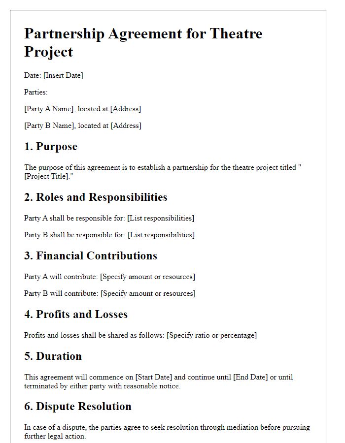 Letter template of partnership agreement for theatre project