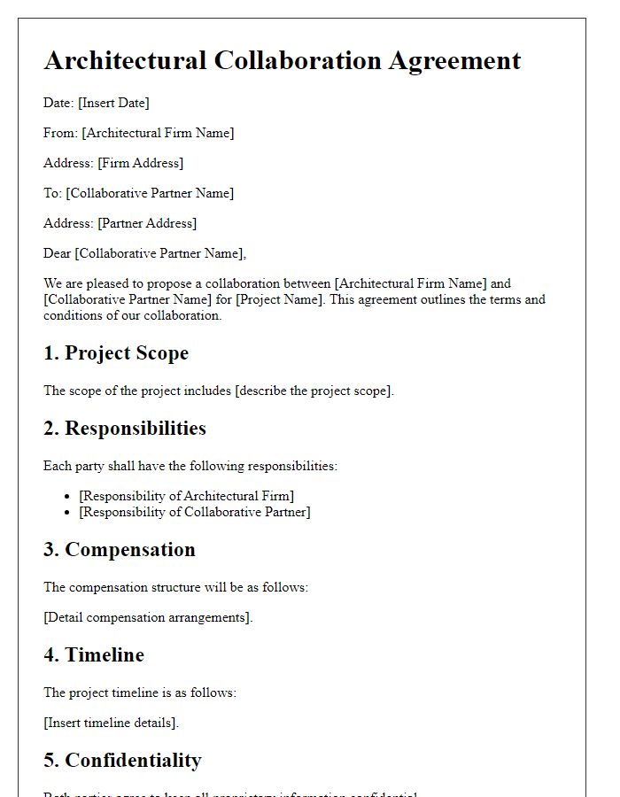 Letter template of architectural collaboration agreement