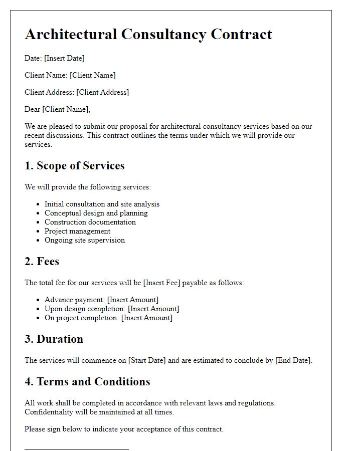 Letter template of architectural consultancy contract