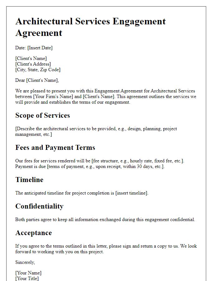 Letter template of architectural services engagement agreement