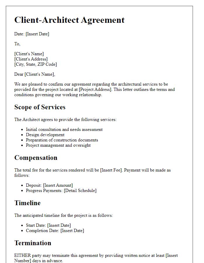 Letter template of client-architect agreement