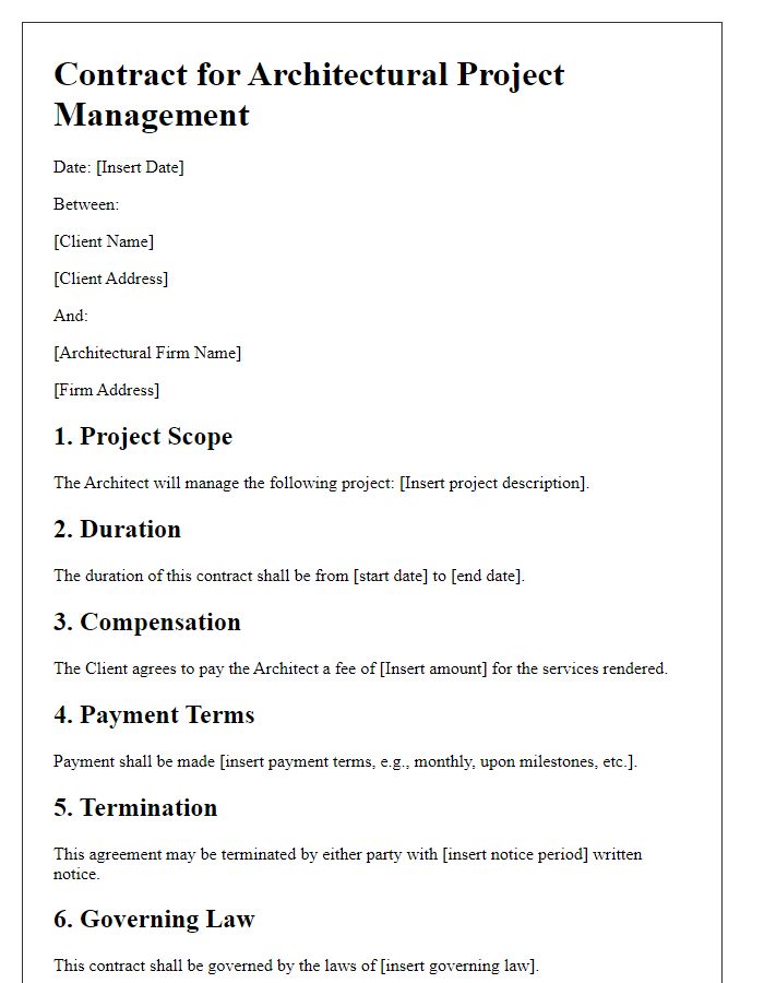 Letter template of contract for architectural project management