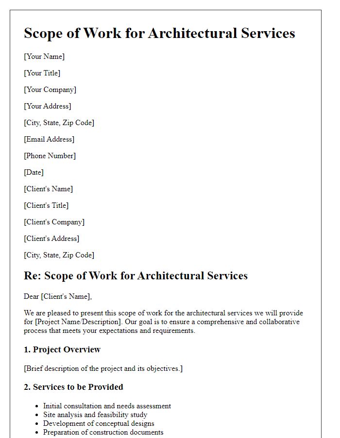 Letter template of scope of work for architectural services