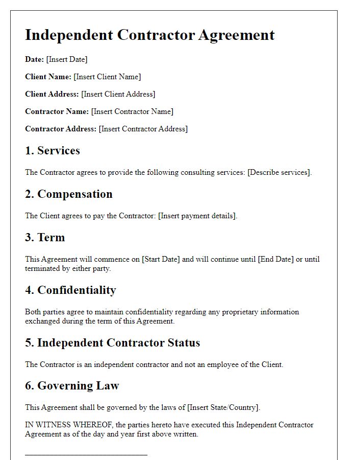 Letter template of independent contractor agreement for consulting services