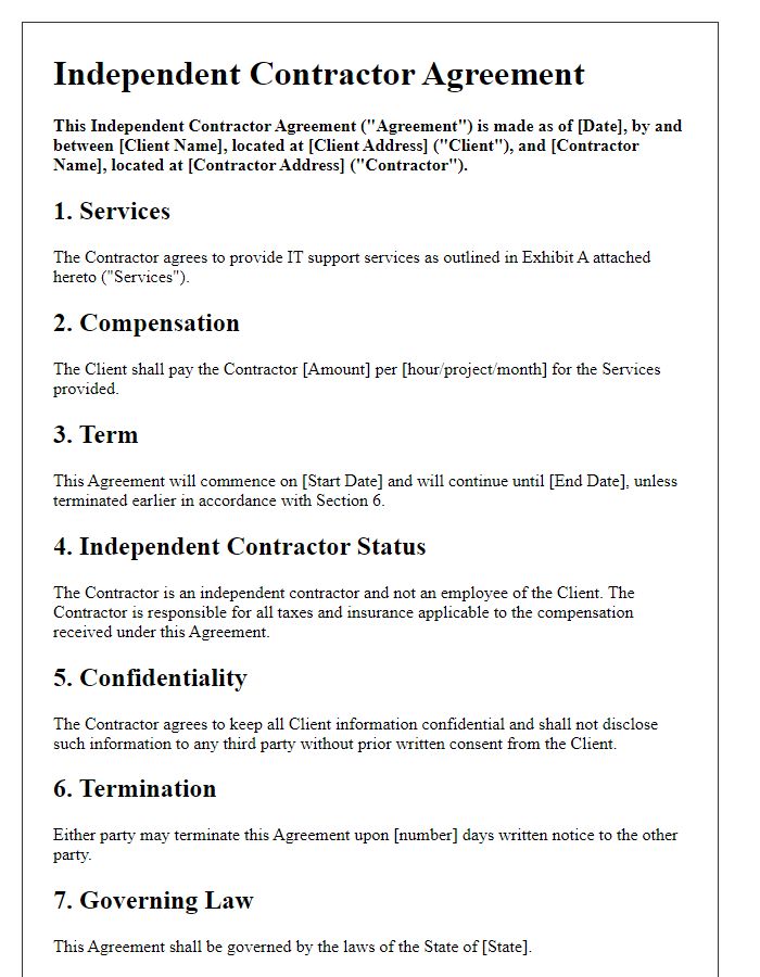 Letter template of independent contractor agreement for IT support