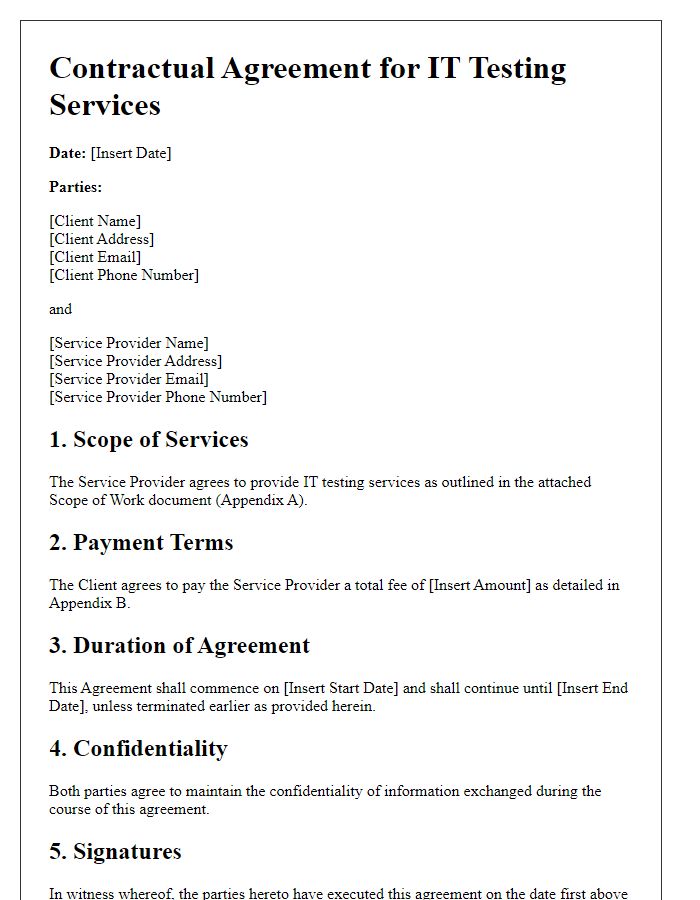 Letter template of contractual agreement for IT testing services