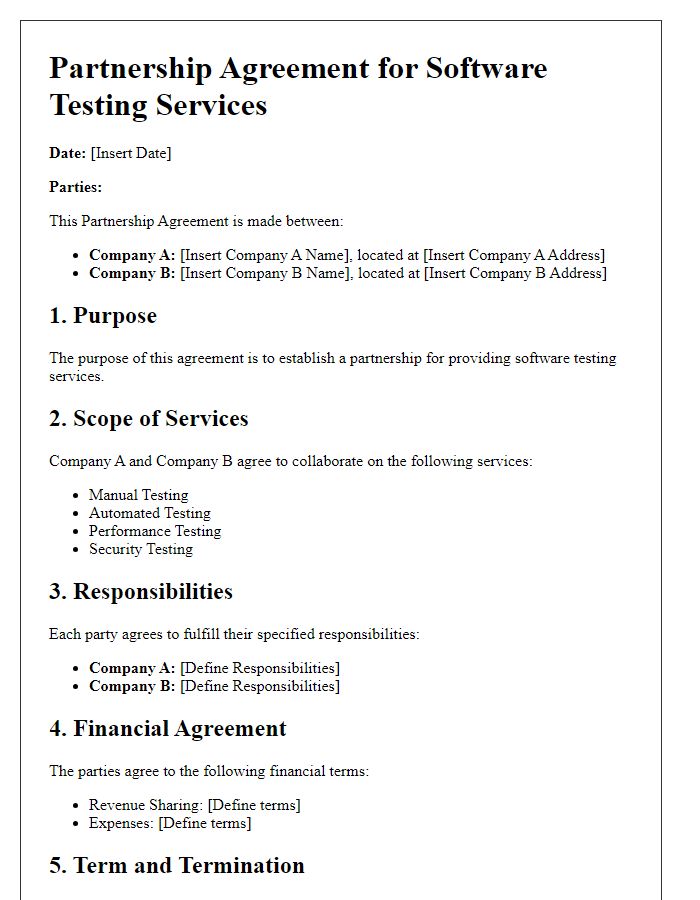 Letter template of partnership agreement for software testing services