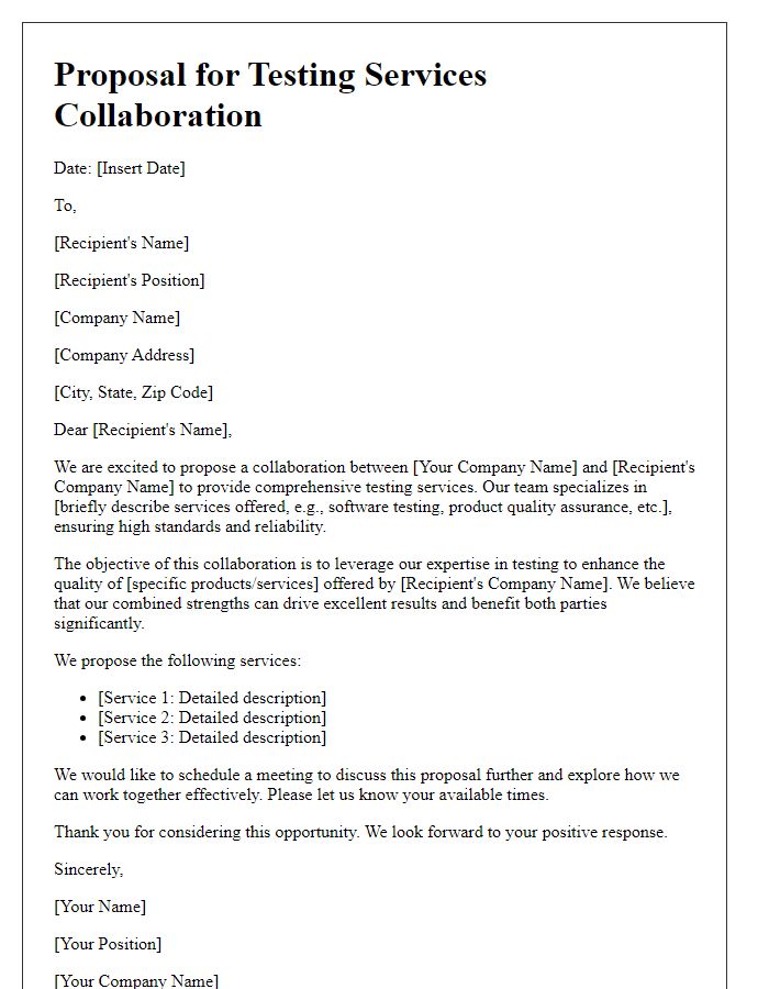 Letter template of proposal for testing services collaboration