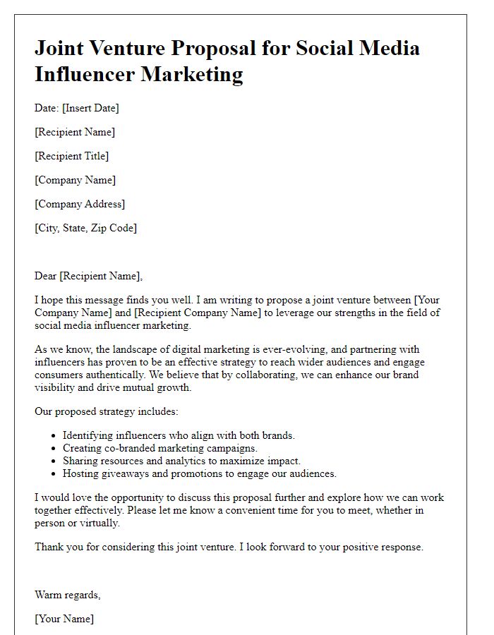 Letter template of joint venture proposal for social media influencer marketing