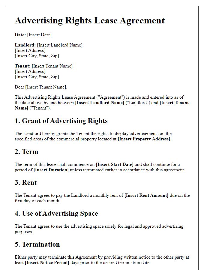 Letter template of Advertising Rights Lease for Commercial Property