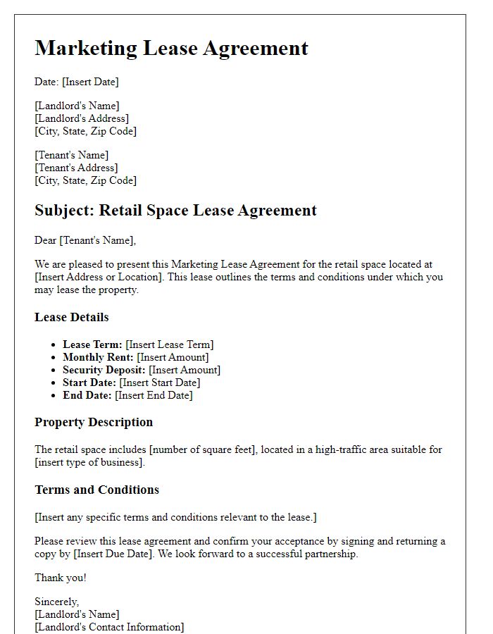 Letter template of Marketing Lease for Retail Space