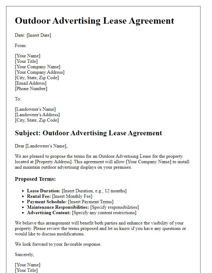 Letter template of Outdoor Advertising Lease Arrangement