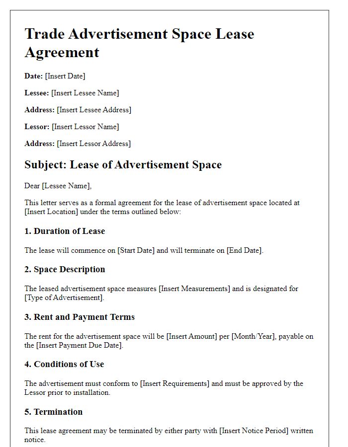 Letter template of Trade Advertisement Space Lease