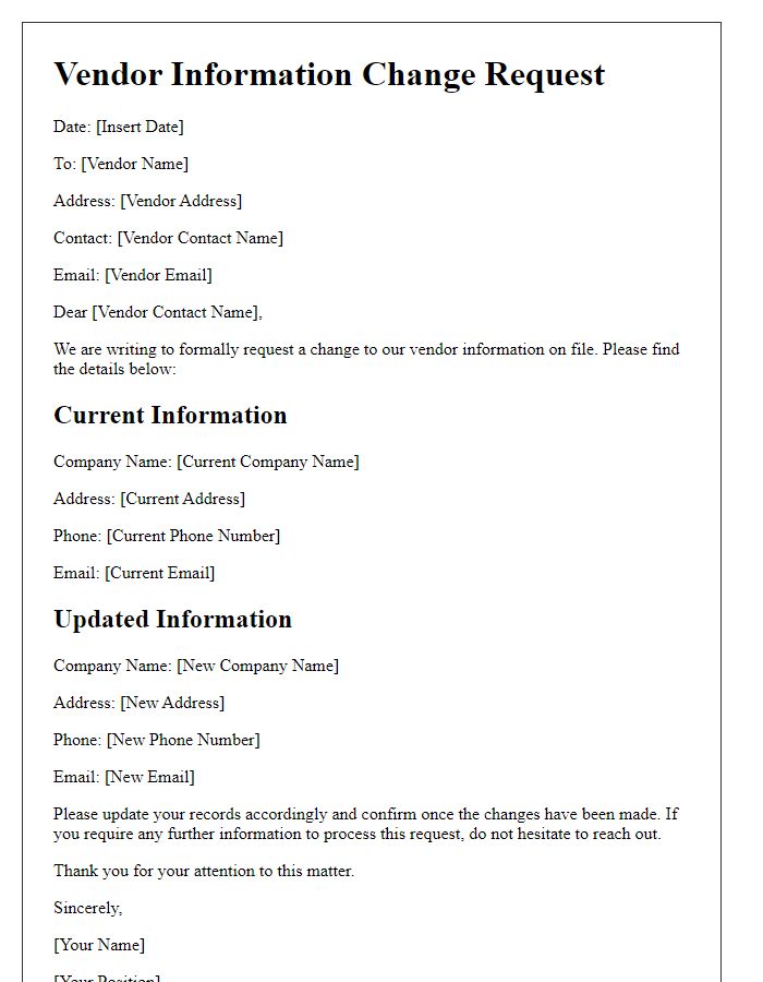 Letter template of vendor information change request