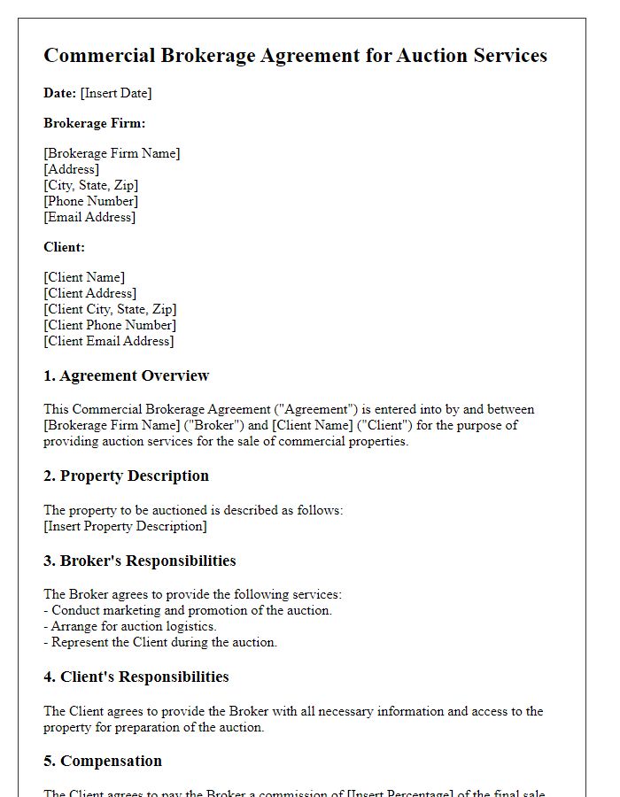 Letter template of Commercial Brokerage Agreement for Auction Services