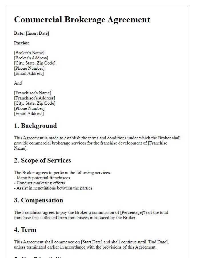 Letter template of Commercial Brokerage Agreement for Franchise Development