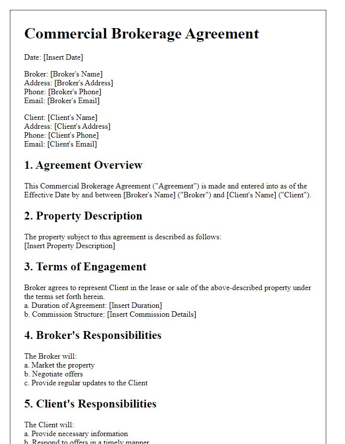 Letter template of Commercial Brokerage Agreement for Industrial Properties