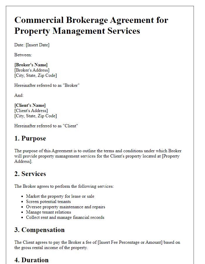 Letter template of Commercial Brokerage Agreement for Property Management Services