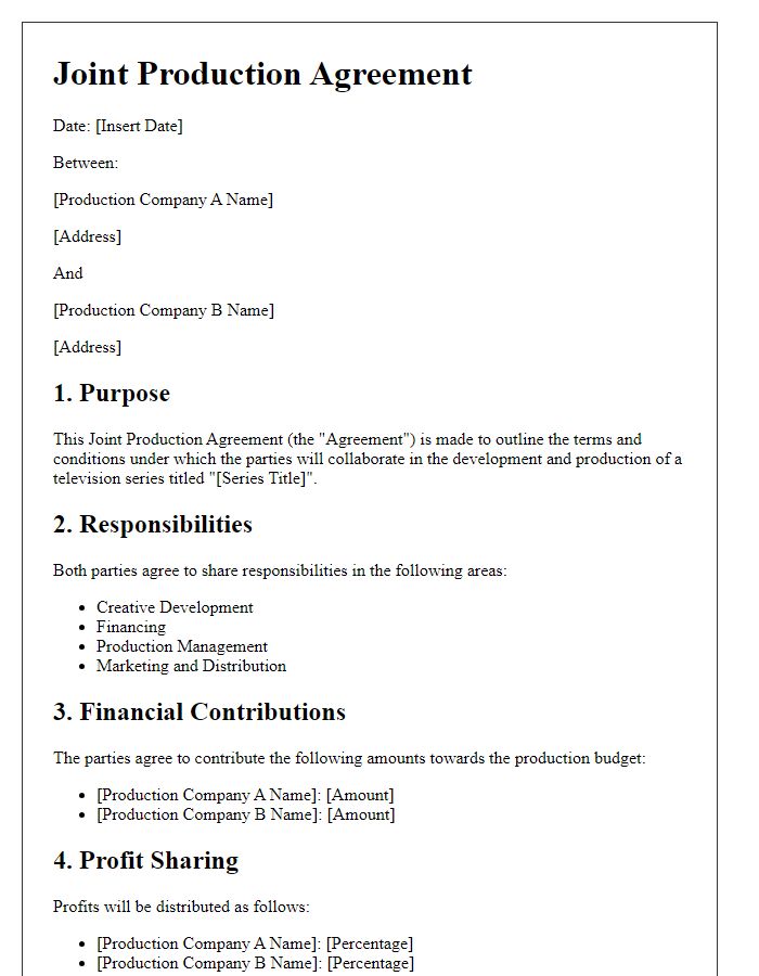 Letter template of joint production agreement for television series development.