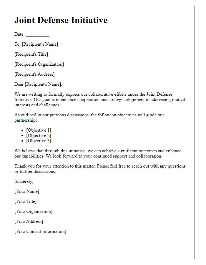 Letter template of Joint Defense Initiative