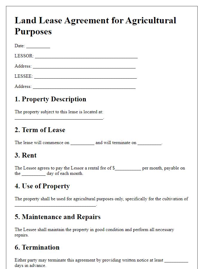 Letter template of land lease agreement for agricultural purposes