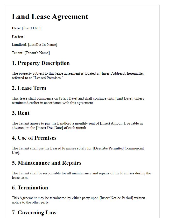 Letter template of land lease agreement for commercial use