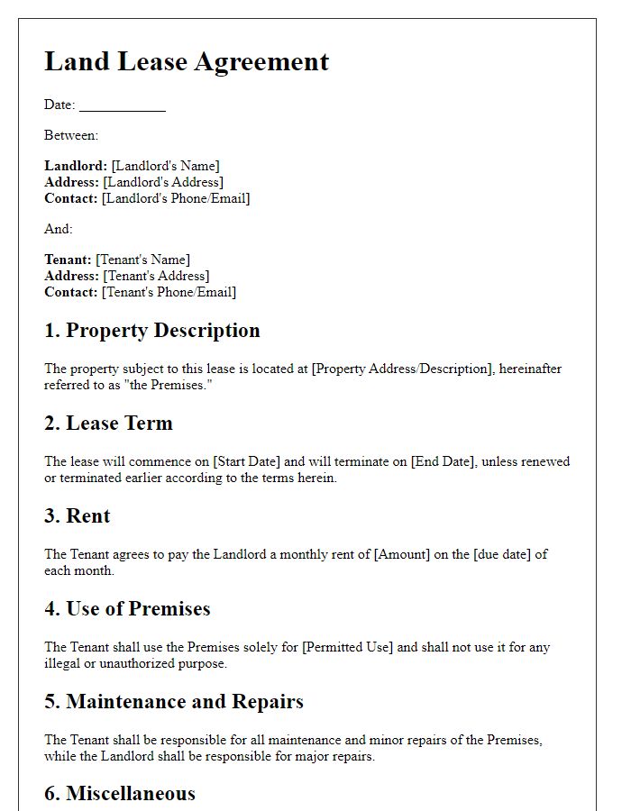 Letter template of land lease agreement for industrial sites