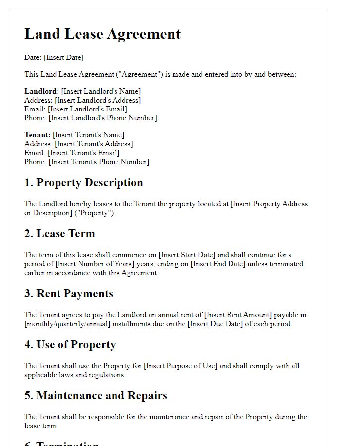 Letter template of land lease agreement for long-term leases