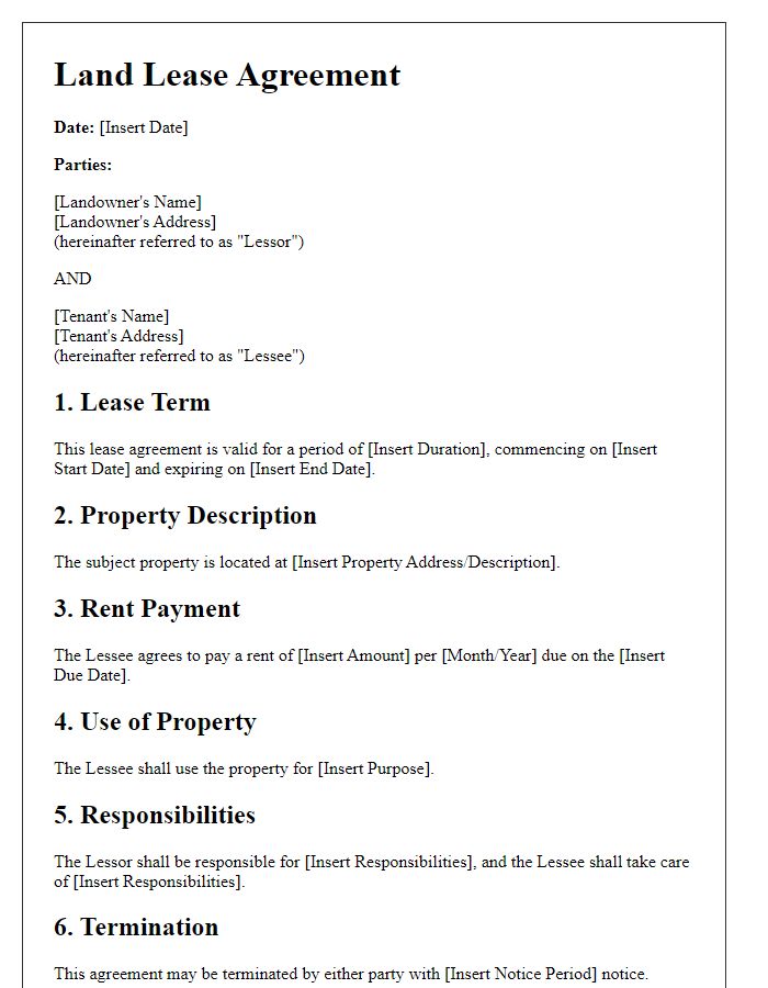 Letter template of land lease agreement for partnership ventures