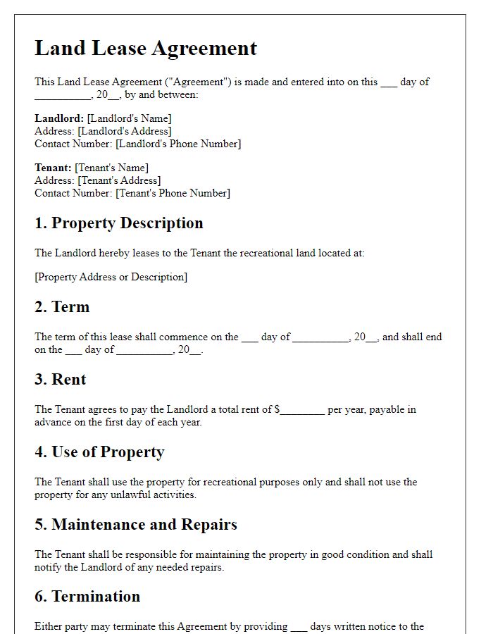 Letter template of land lease agreement for recreational land