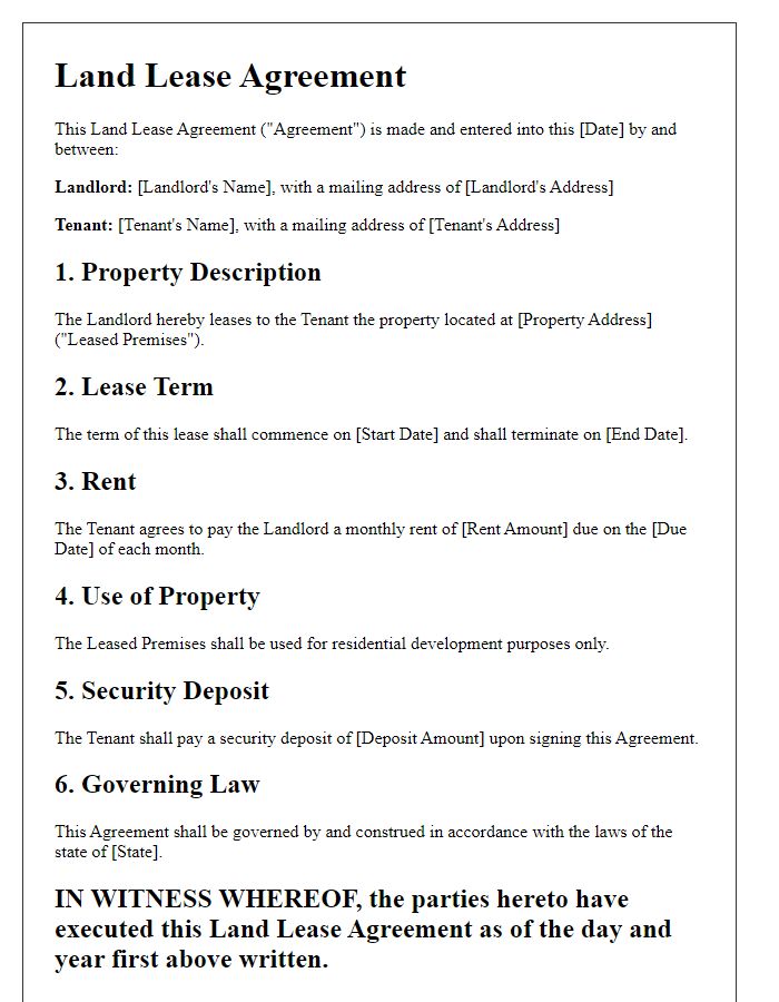 Letter template of land lease agreement for residential development