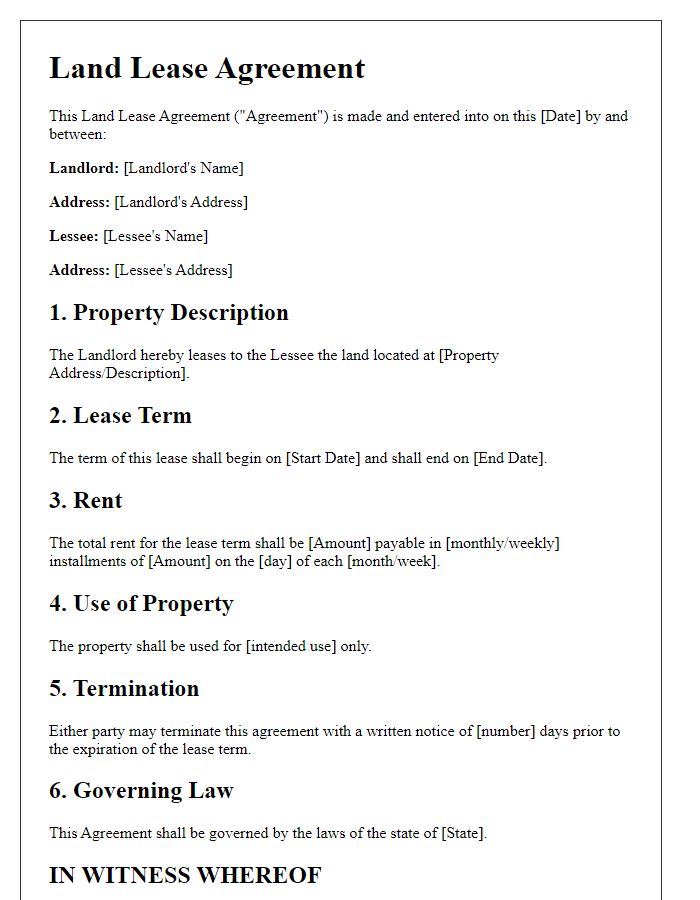 Letter template of land lease agreement for short-term leases