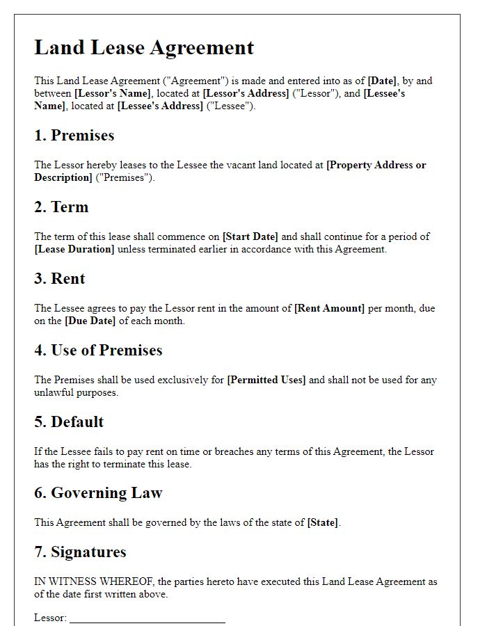 Letter template of land lease agreement for vacant land