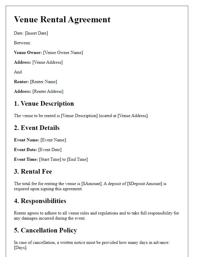 Letter template of Venue Rental Agreement for Art Exhibitions