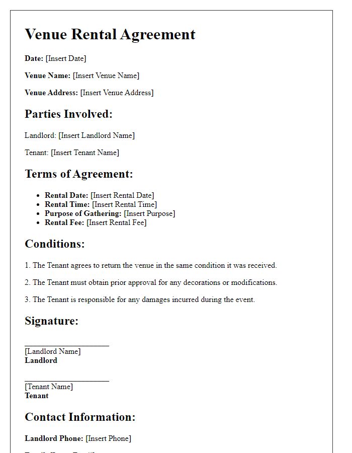 Letter template of Venue Rental Agreement for Community Gatherings