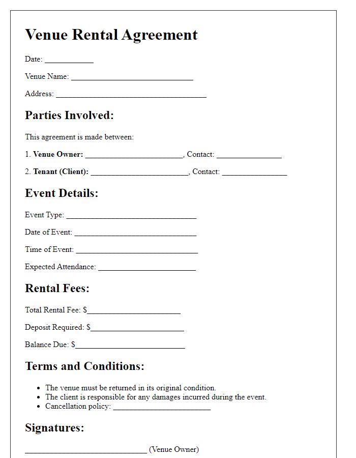 Letter template of Venue Rental Agreement for Conferences