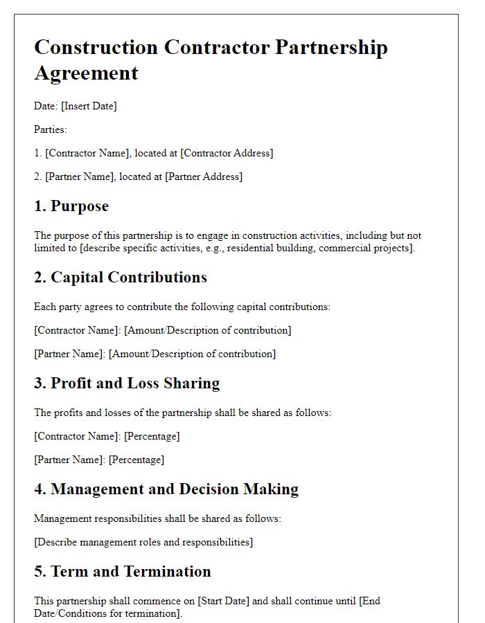 Letter template of construction contractor partnership agreement