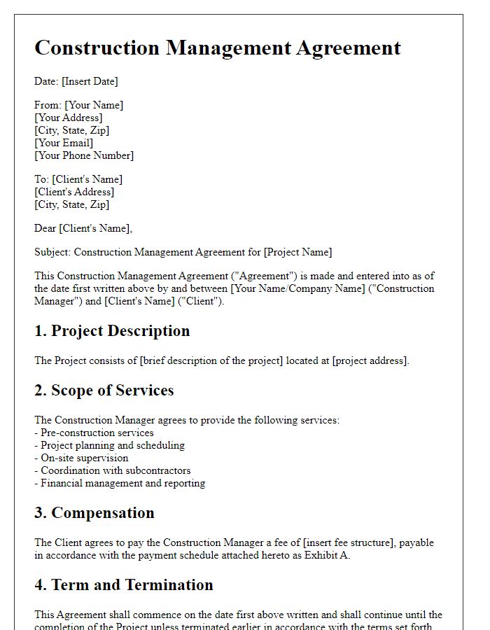 Letter template of construction management agreement