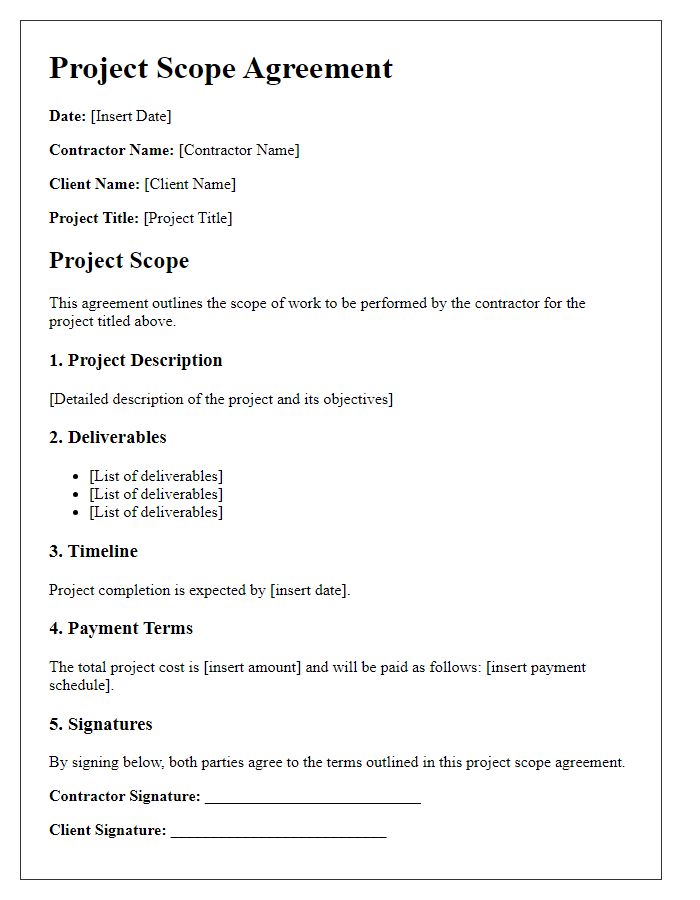 Letter template of contractor project scope agreement