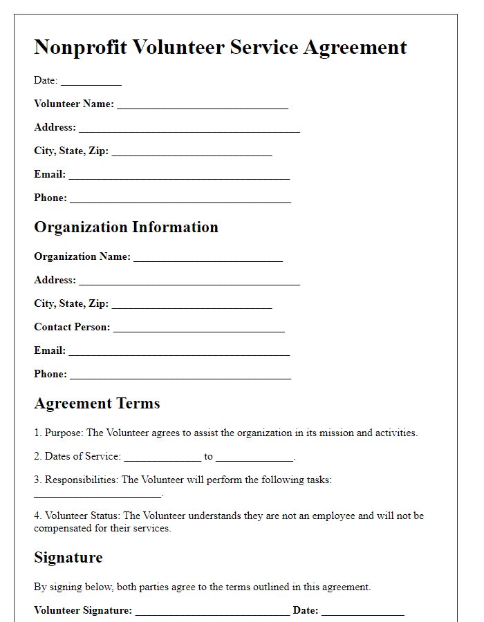 Letter template of Nonprofit Volunteer Service Agreement