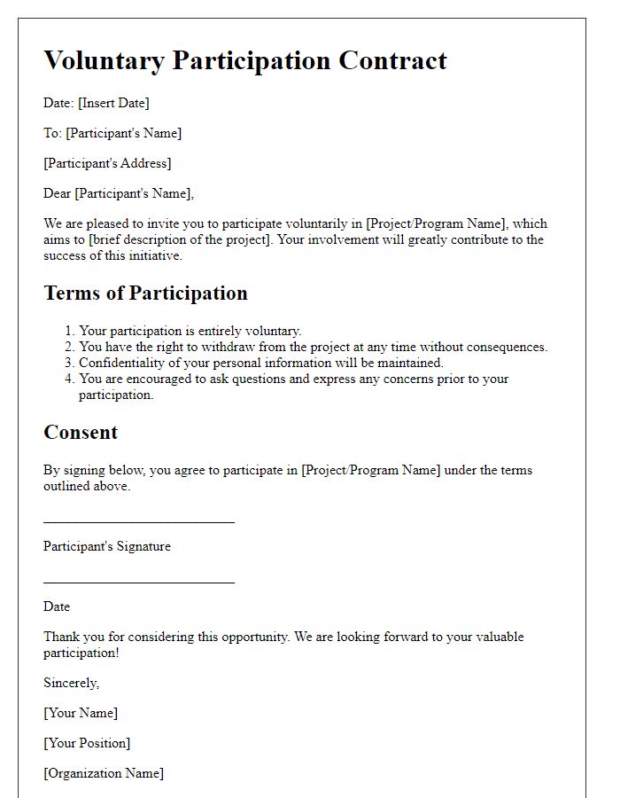 Letter template of Voluntary Participation Contract