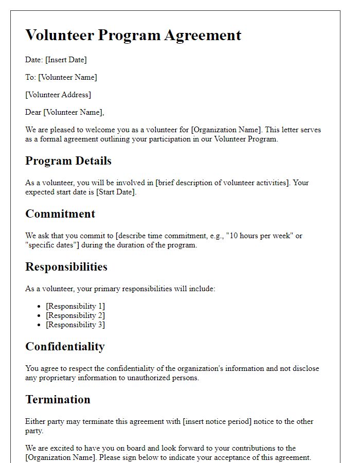 Letter template of Volunteer Program Agreement