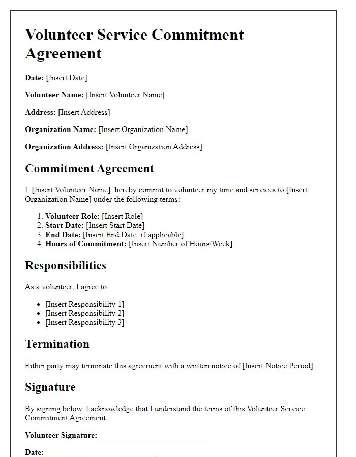 Letter template of Volunteer Service Commitment Agreement