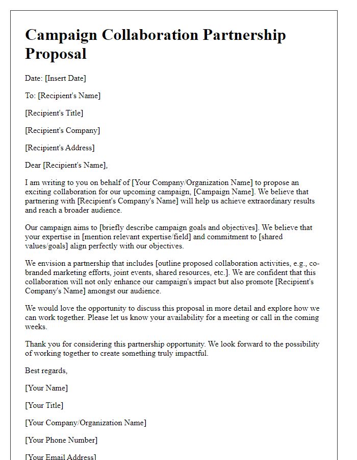 Letter template of campaign collaboration partnership proposal